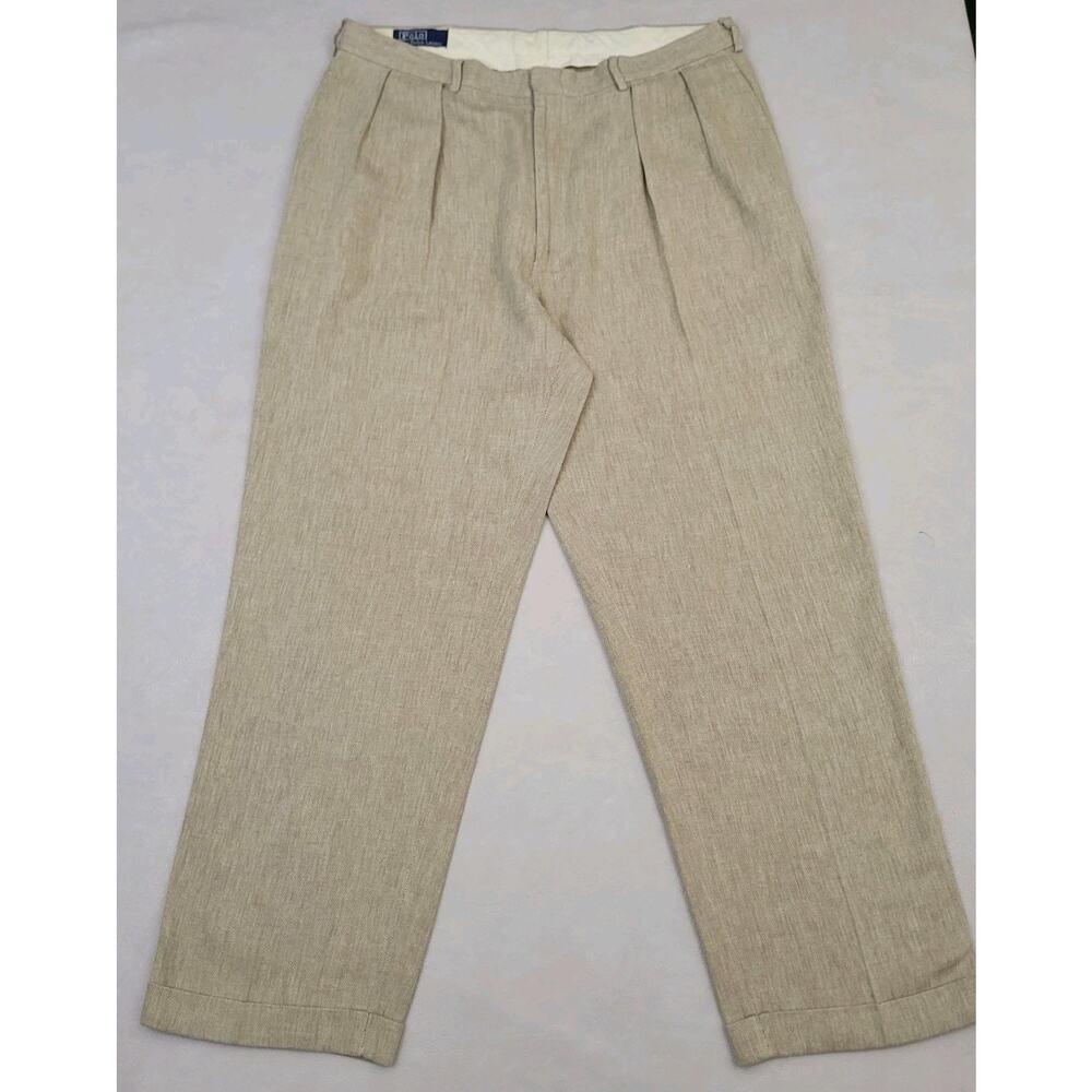 VINTAGE Polo Ralph Lauren Whipcord Trousers Size Cotton Cuffed Pants Size 36x30 - Picture 3 of 13